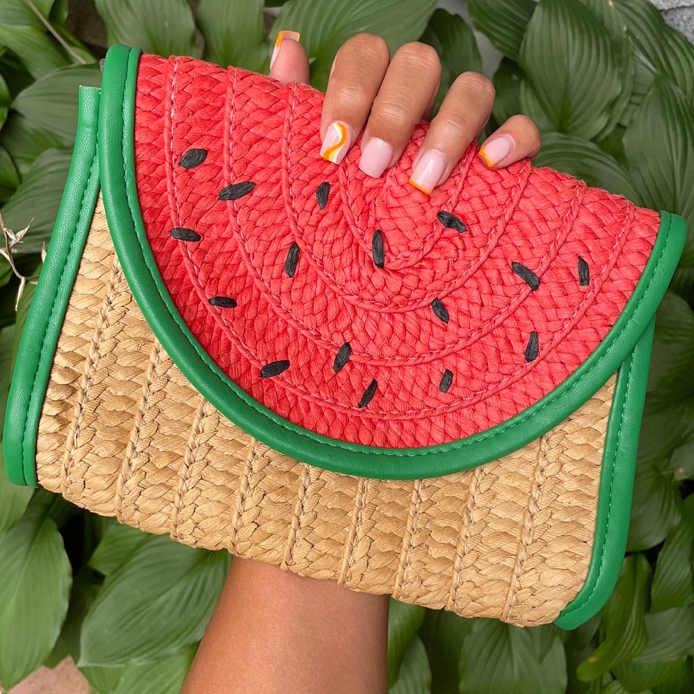 Straw woven Watermelon handbag wristlet clutch bag